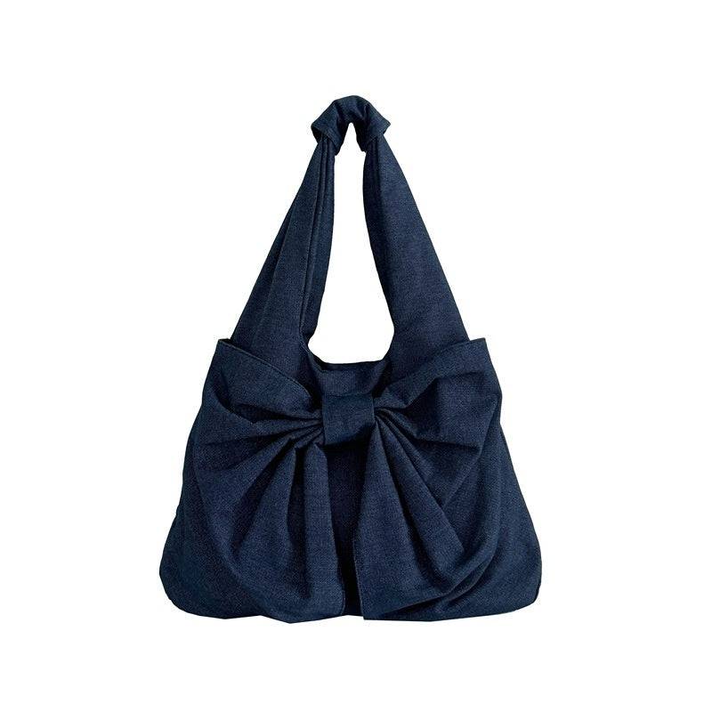 Borsa tote sotto le ascelle con fiocco e spalla di grande capacità Borsa in tela di jeans lavata