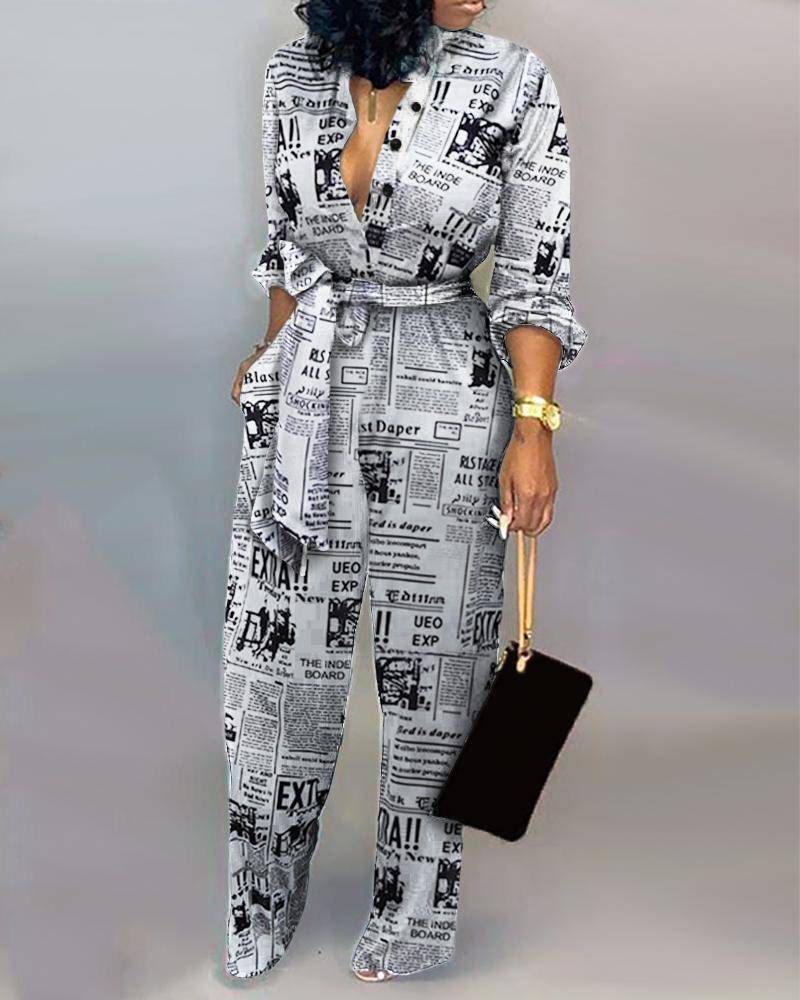 European And American Women's Clothing Elegant Cardigan Stitching Printing Jumpsuit - YLORESHOP