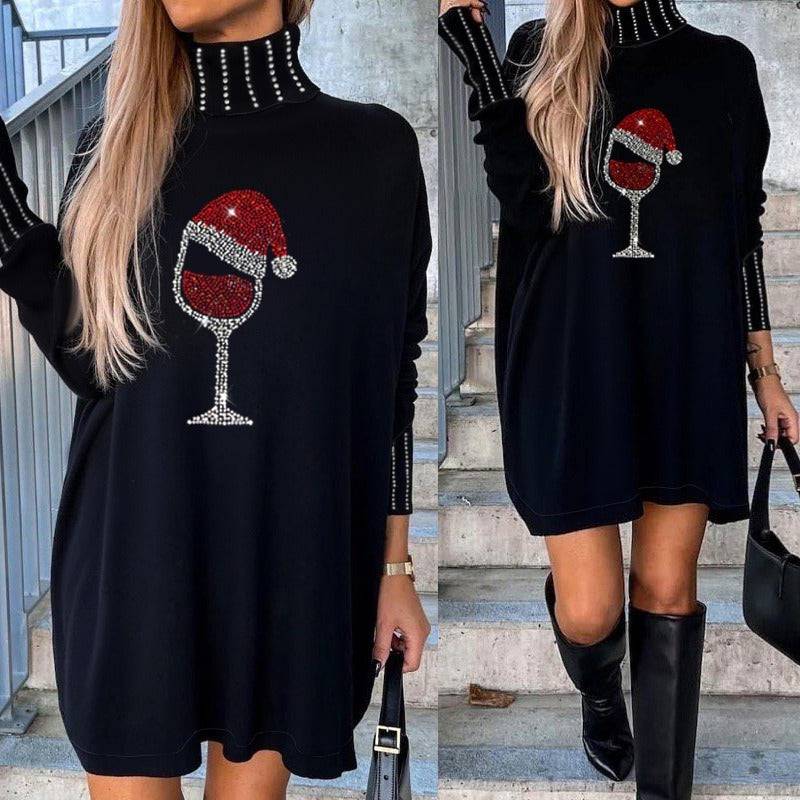 Fashion Women's Wear Turtleneck Flowy Dress - YLORESHOP