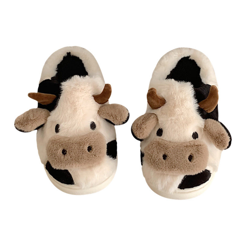 Cute Cow Animal Slipper For Women Girls Fashion Kawaii Soft Fluffy Winter Warm Slippers Woman Cartoon Milk Cow House Slippers Funny Shoes - YLORESHOP