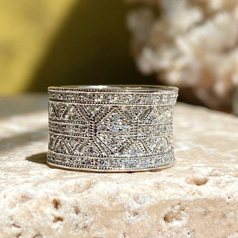 Vintage Zircon Wide Ring Pattern Female - YLORESHOP