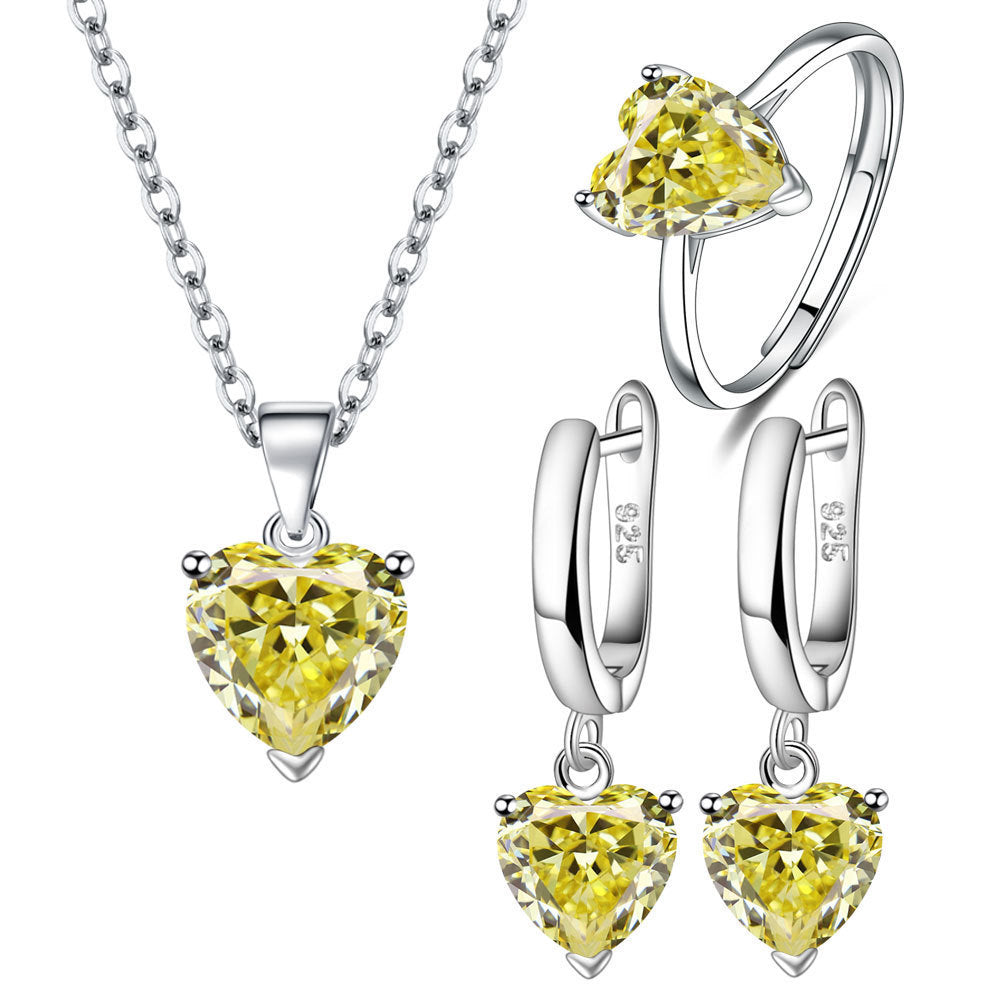 Female Personality Creative Zircon Heart-shaped Pendant Chain Three-piece Suit - YLORESHOP